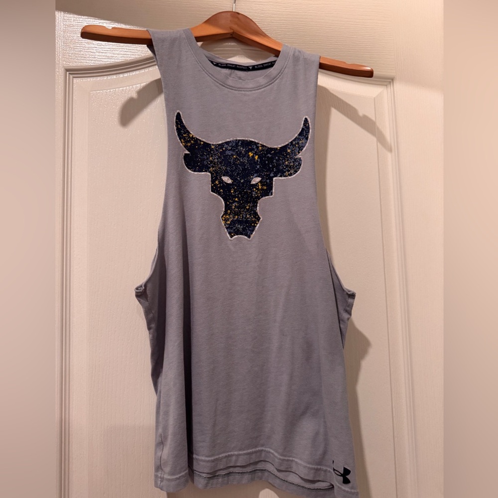 Men’s Under Armour Project Rock Grey/blue sleeveless tank top